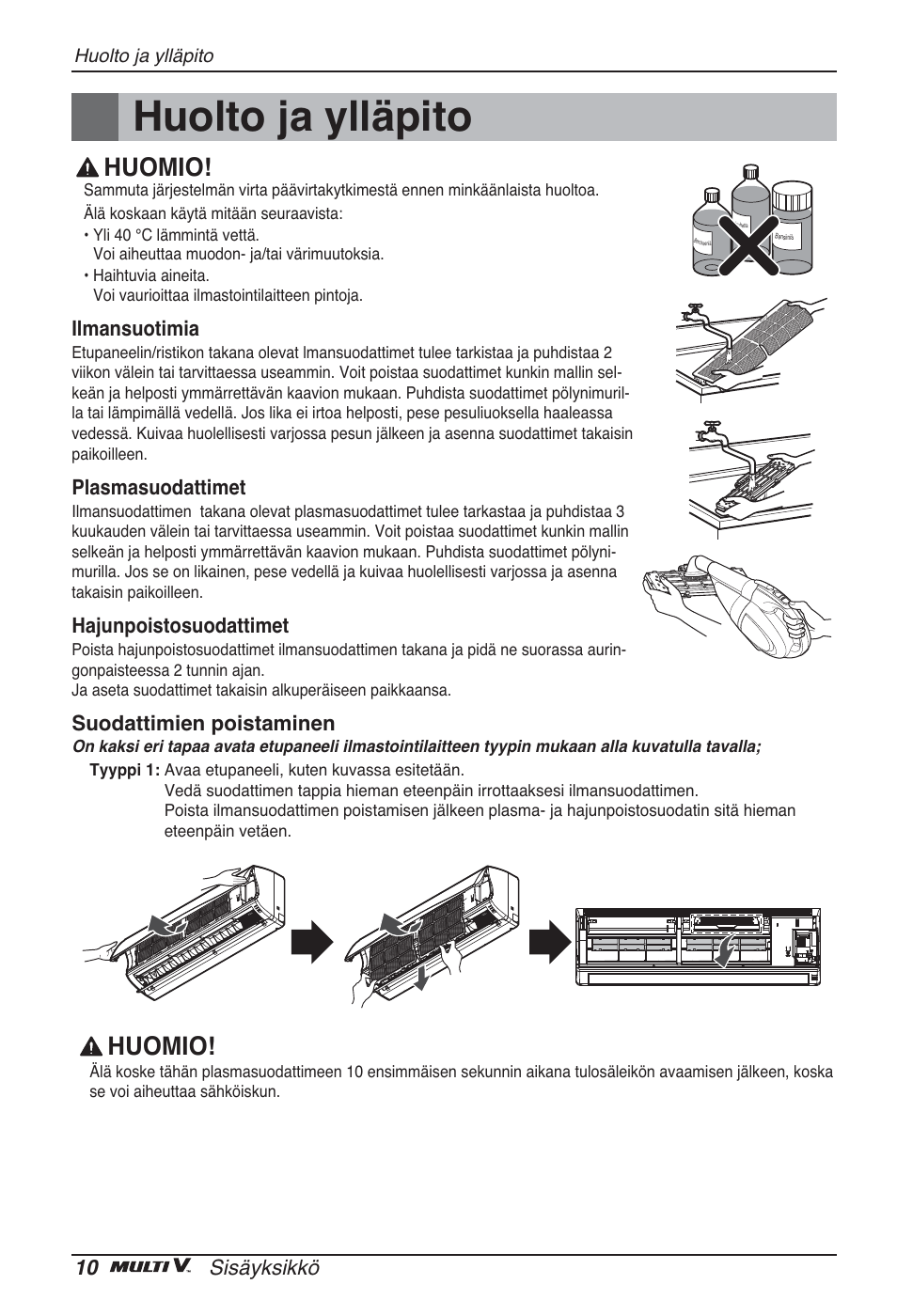 Huolto ja ylläpito, Huomio | LG ARNU24GSCL2 User Manual | Page 214 / 229