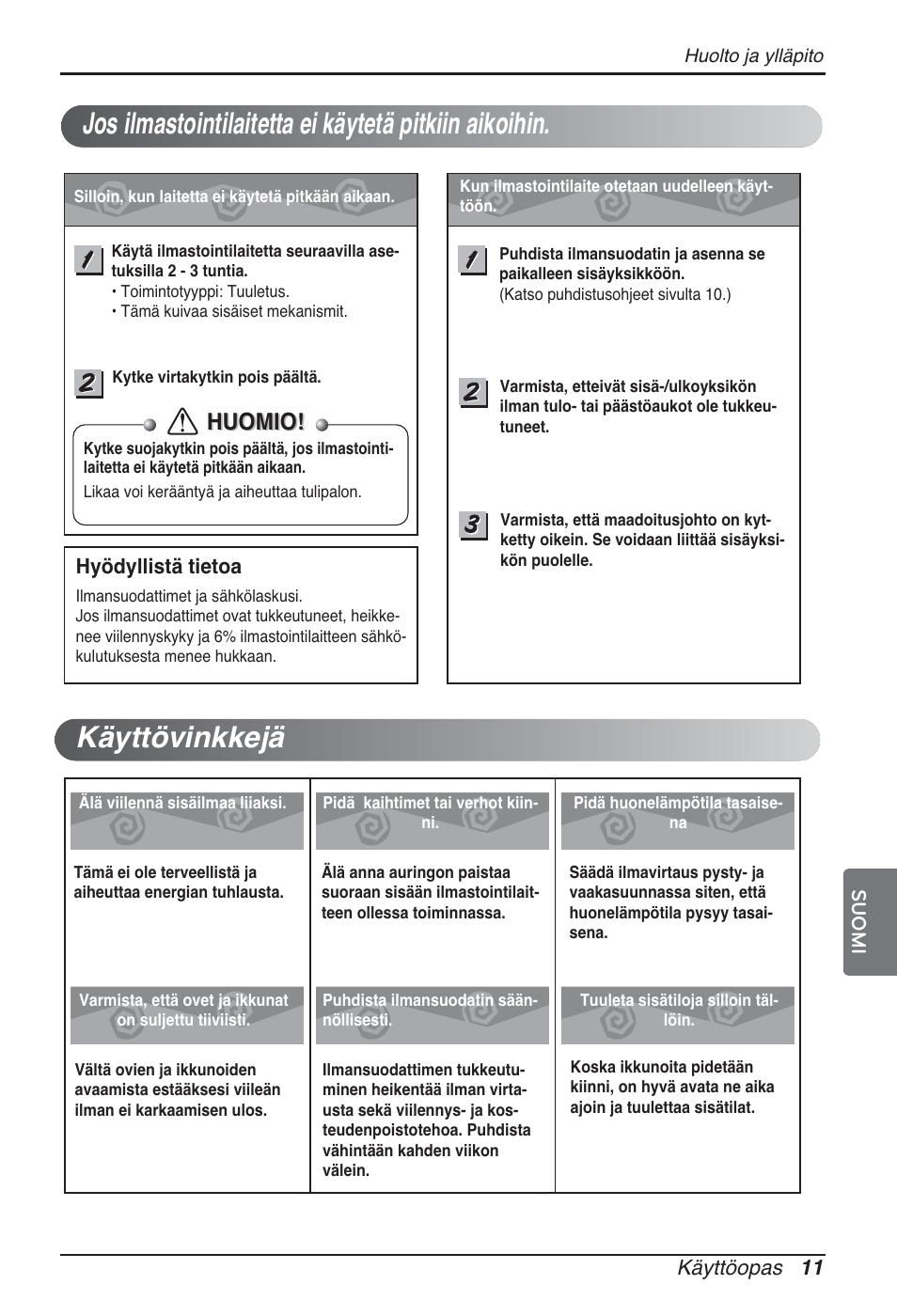 Huomio | LG ARNU24GSCL2 User Manual | Page 215 / 229