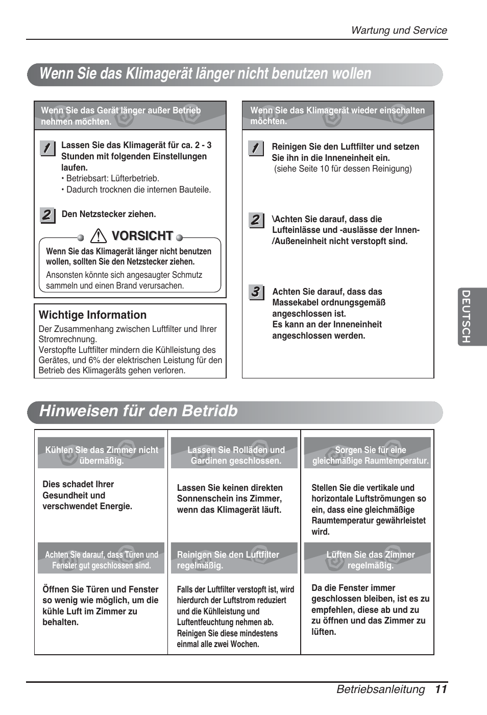 Vorsicht | LG ARNU24GSCL2 User Manual | Page 59 / 229