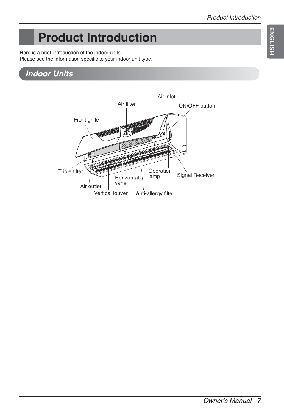 Product introduction, Indoor units | LG ARNU24GSCL2 User Manual | Page 7 / 229