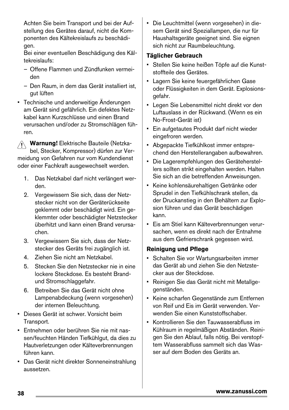 Zanussi ZRG716SW User Manual | Page 38 / 52