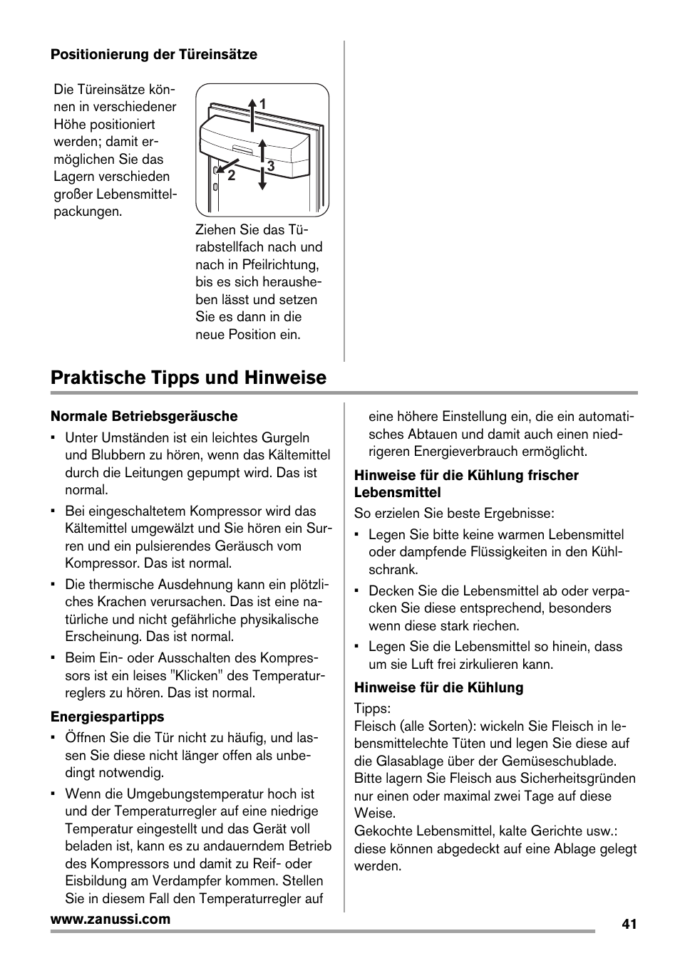 Praktische tipps und hinweise | Zanussi ZRG716SW User Manual | Page 41 / 52