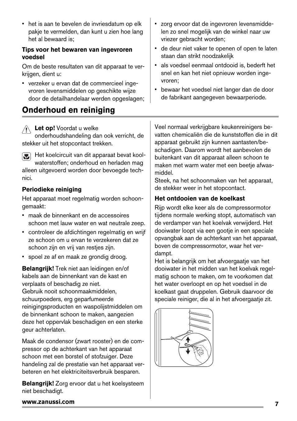 Onderhoud en reiniging | Zanussi ZRG716SW User Manual | Page 7 / 52