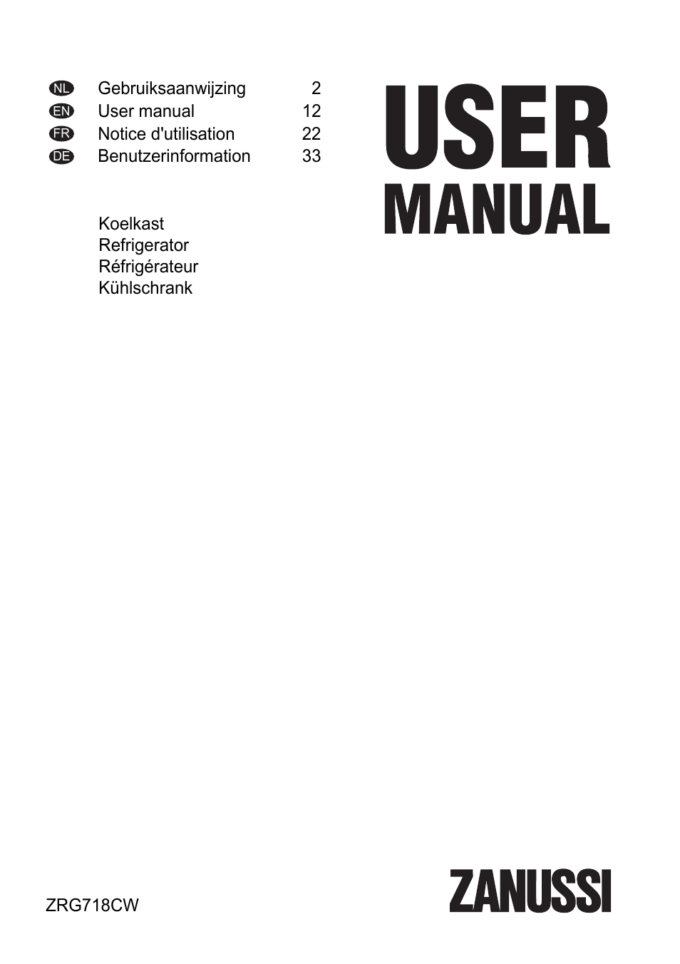 Zanussi ZRG718CW User Manual | 44 pages