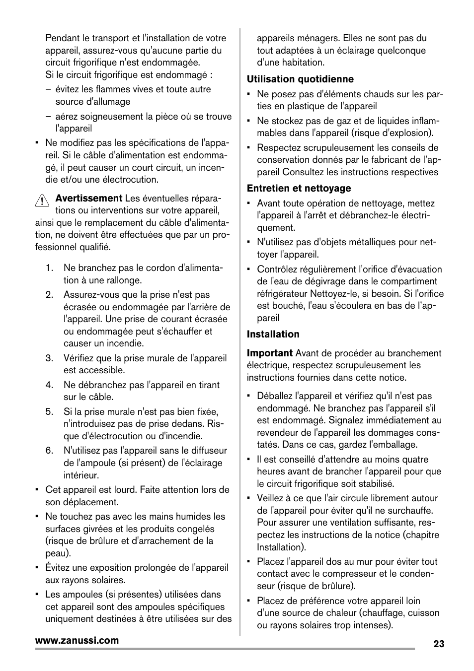 Zanussi ZRG718CW User Manual | Page 23 / 44