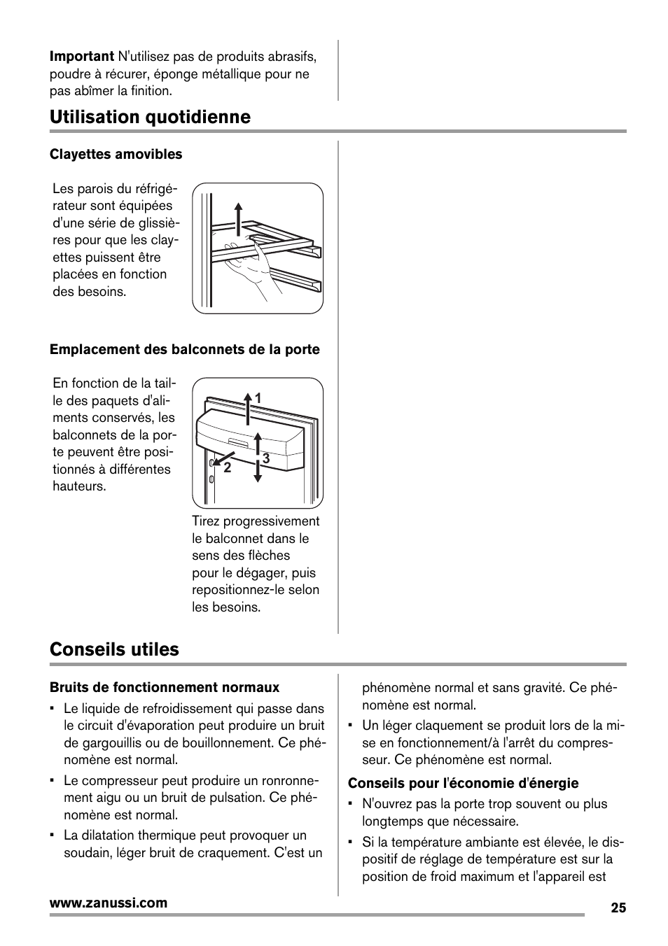 Utilisation quotidienne, Conseils utiles | Zanussi ZRG718CW User Manual | Page 25 / 44