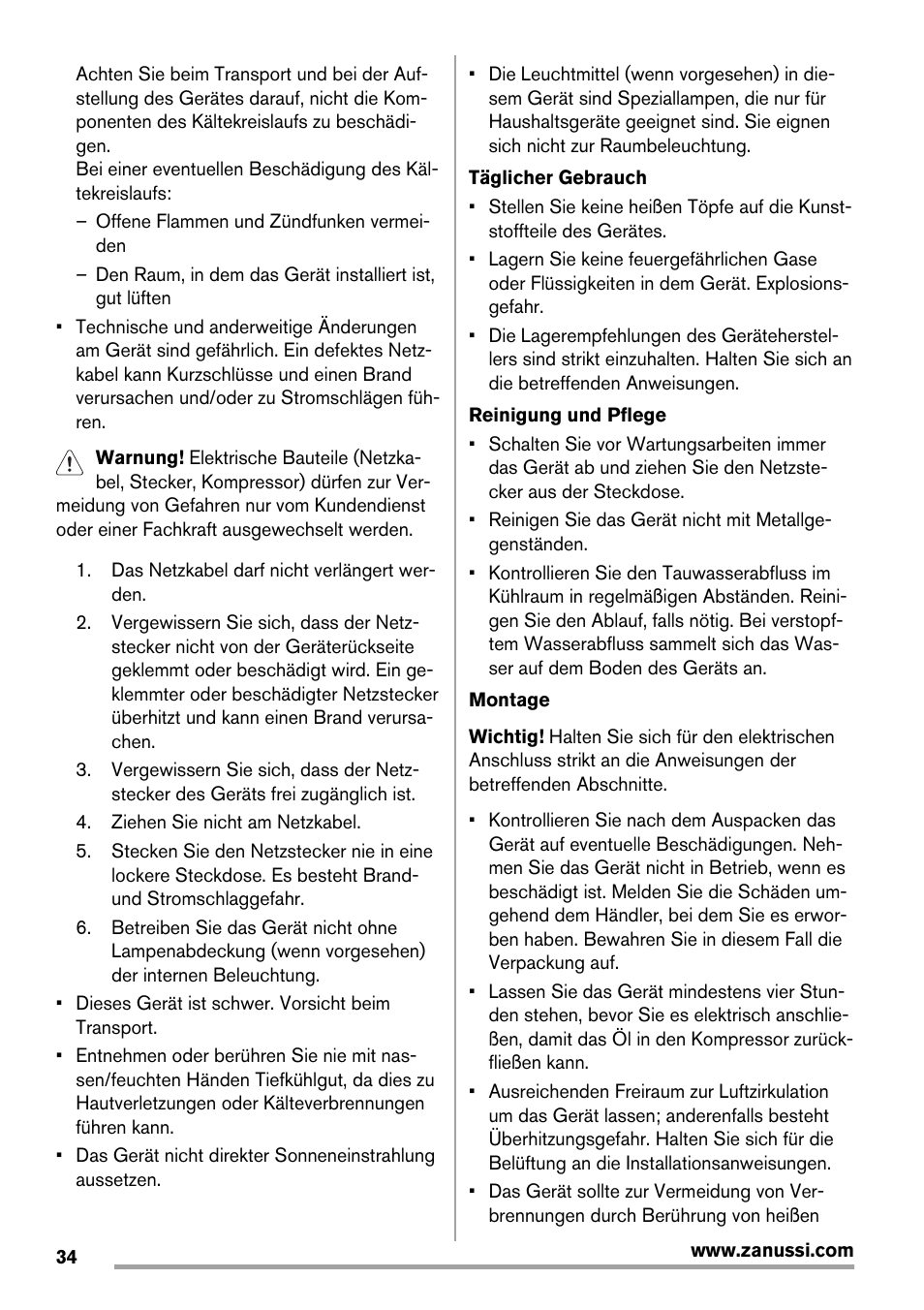 Zanussi ZRG718CW User Manual | Page 34 / 44