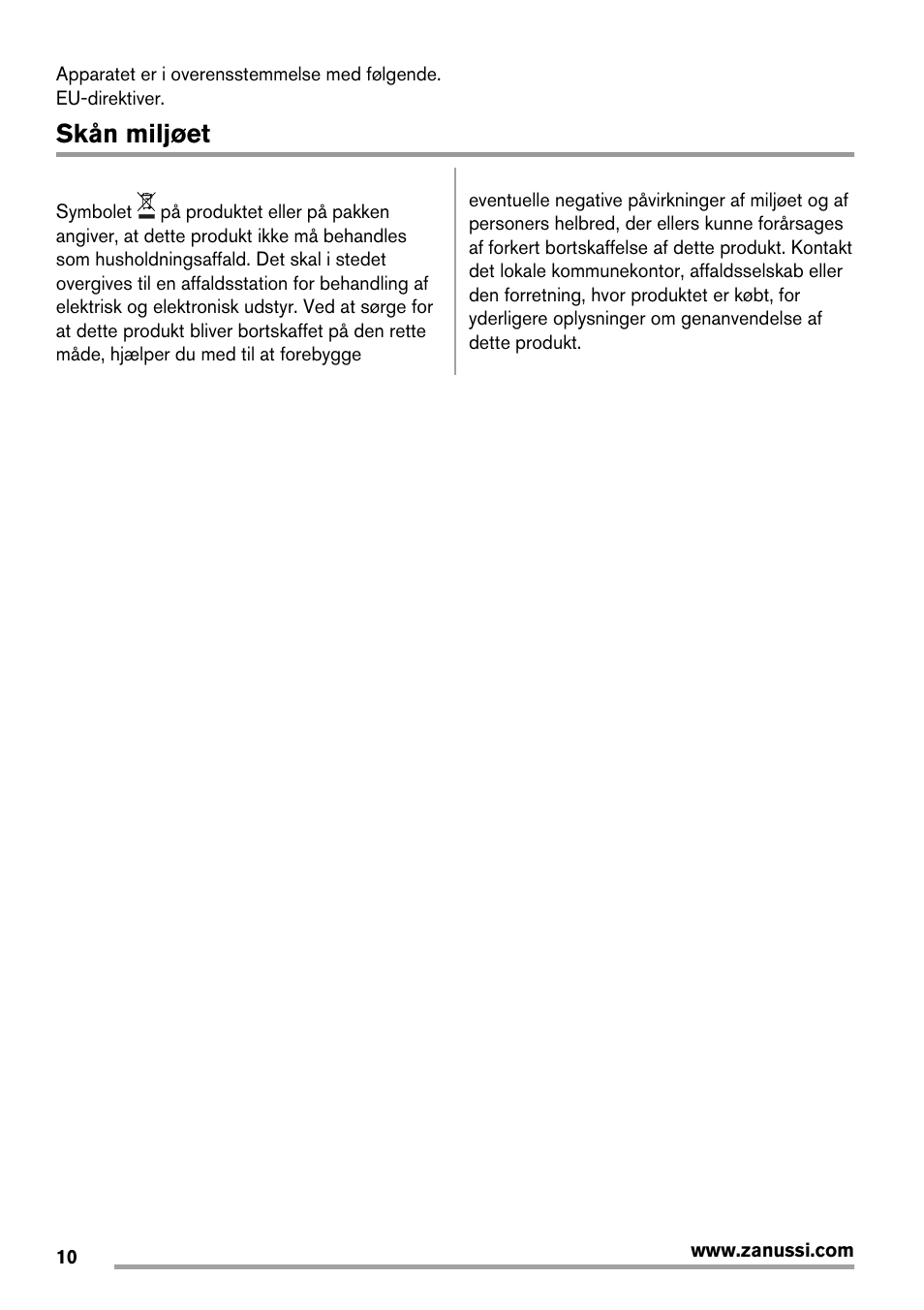 Skån miljøet | Zanussi ZRX407W User Manual | Page 10 / 52