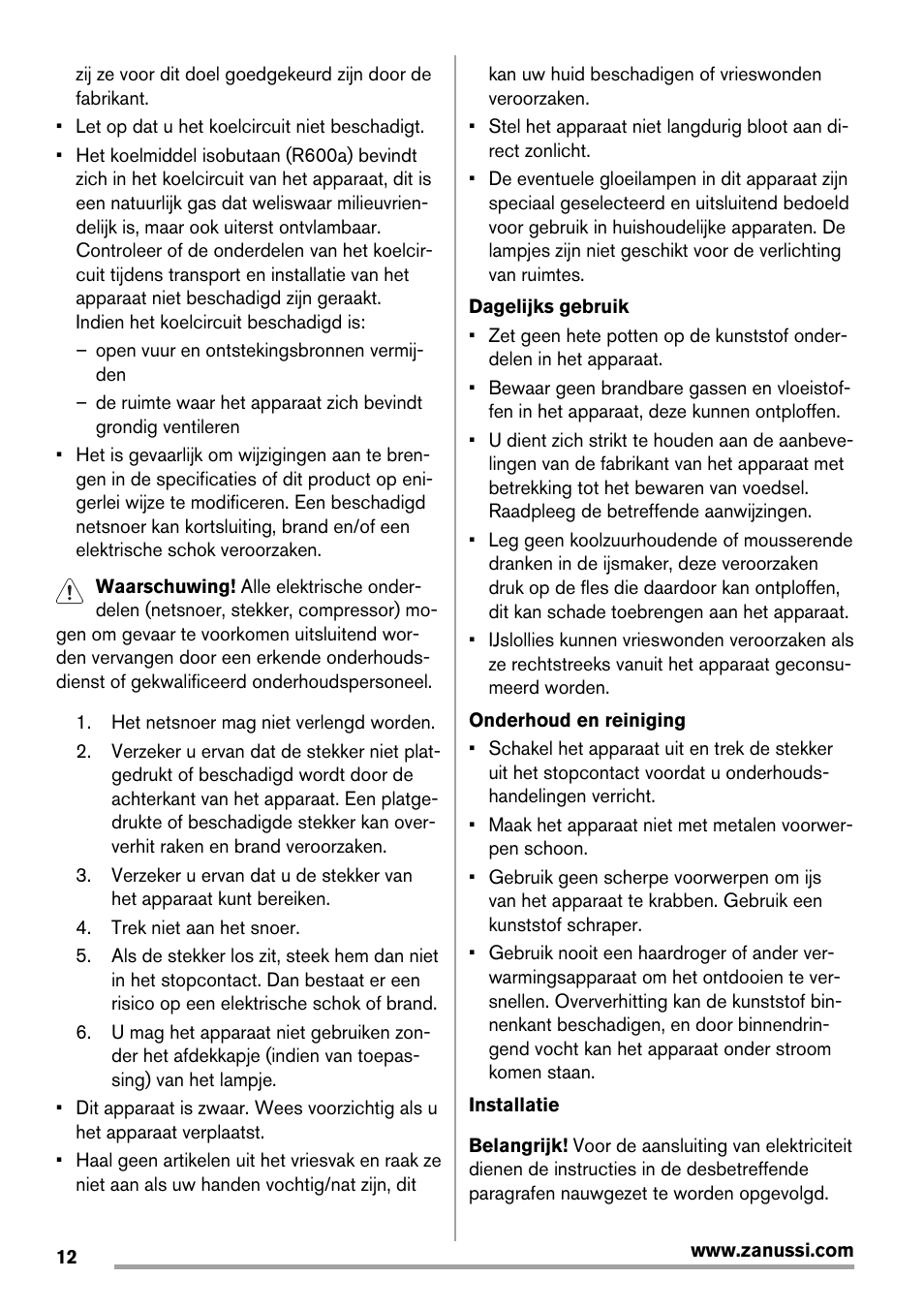 Zanussi ZRX407W User Manual | Page 12 / 52