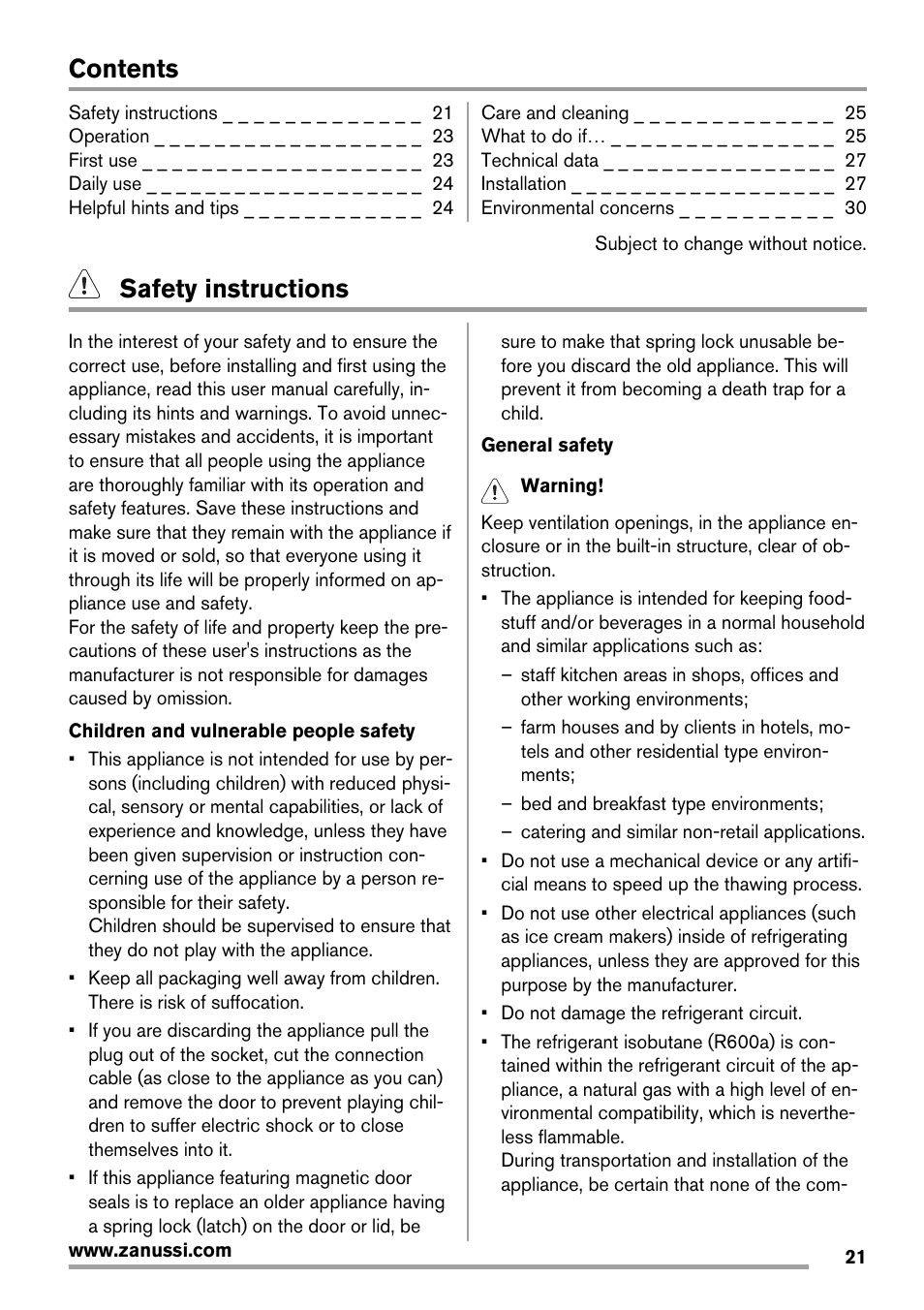 Zanussi ZRX407W User Manual | Page 21 / 52