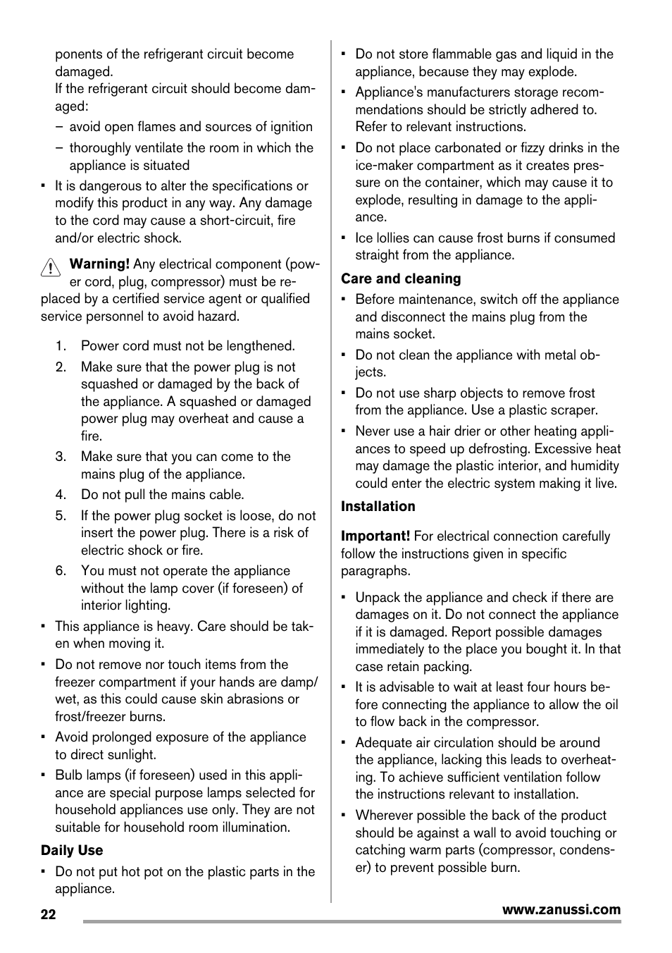Zanussi ZRX407W User Manual | Page 22 / 52