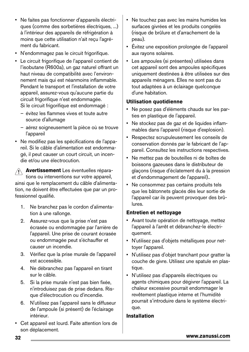 Zanussi ZRX407W User Manual | Page 32 / 52