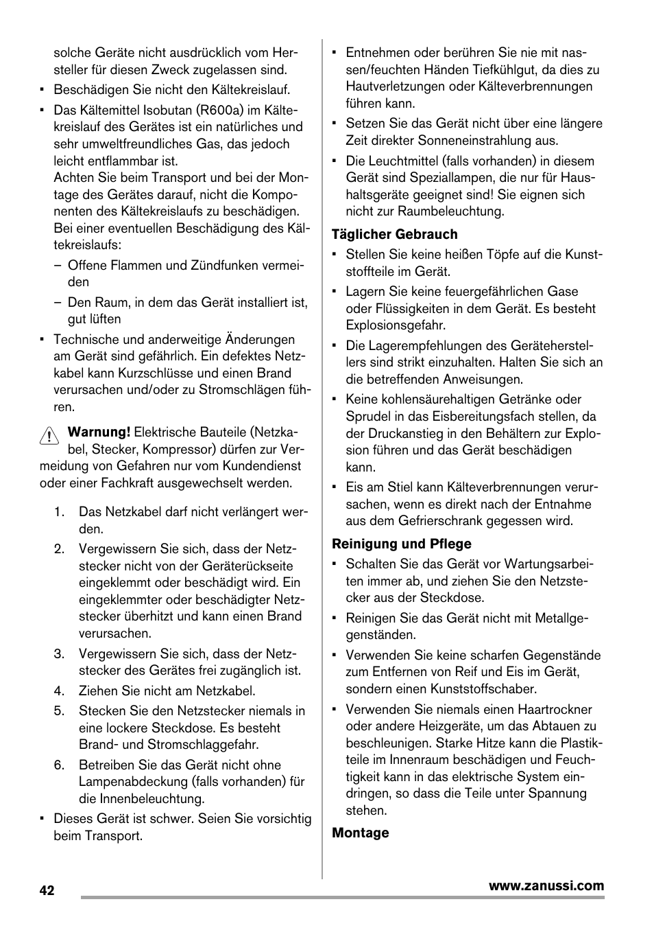 Zanussi ZRX407W User Manual | Page 42 / 52