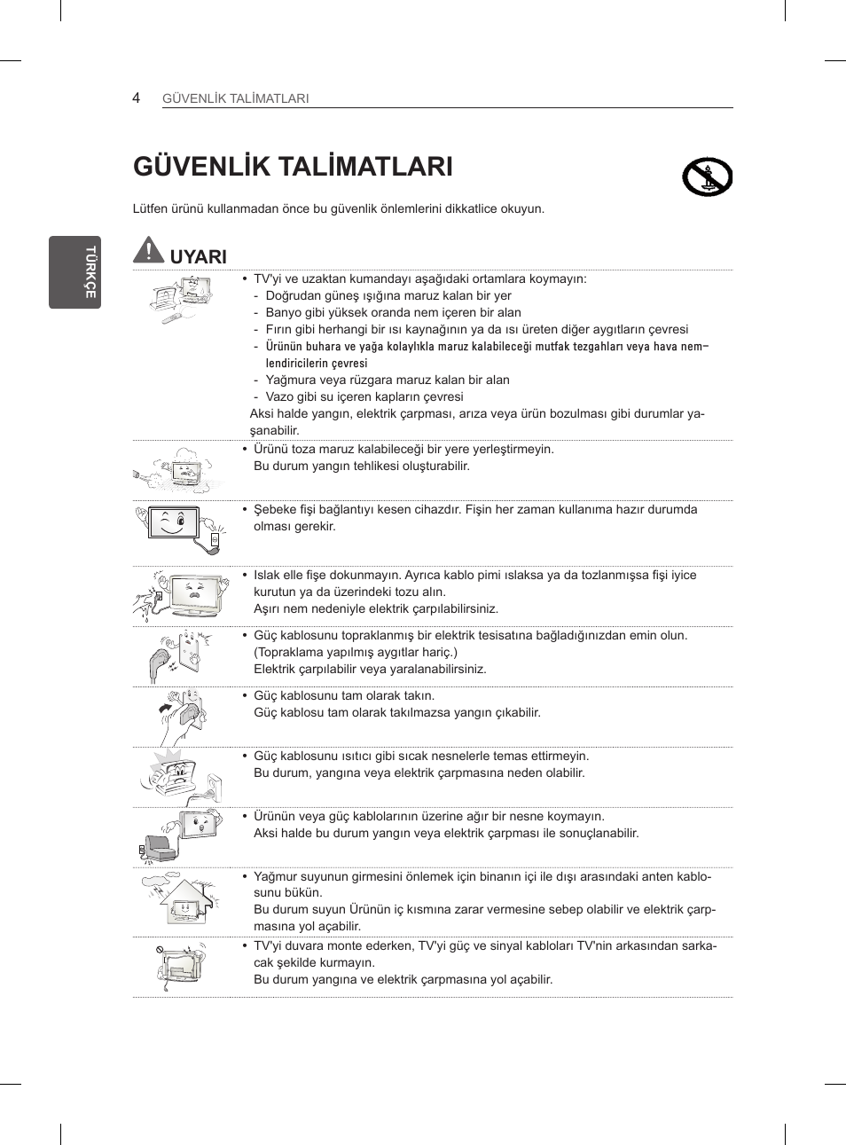 Güvenlik talimatlari, Uyari | LG 47LS5600 User Manual | Page 34 / 73