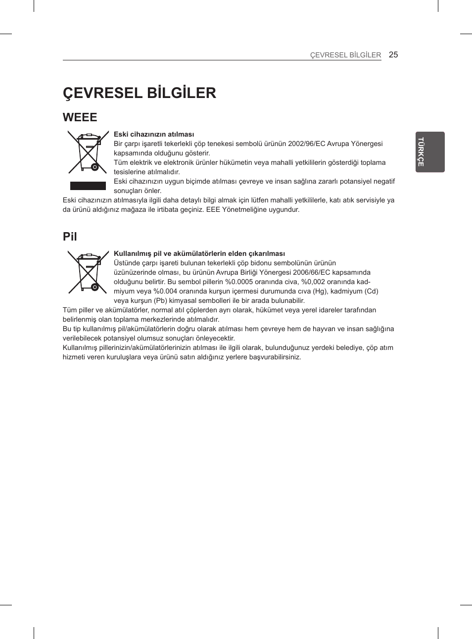 Çevresel bilgiler, Weee | LG 47LS5600 User Manual | Page 55 / 73