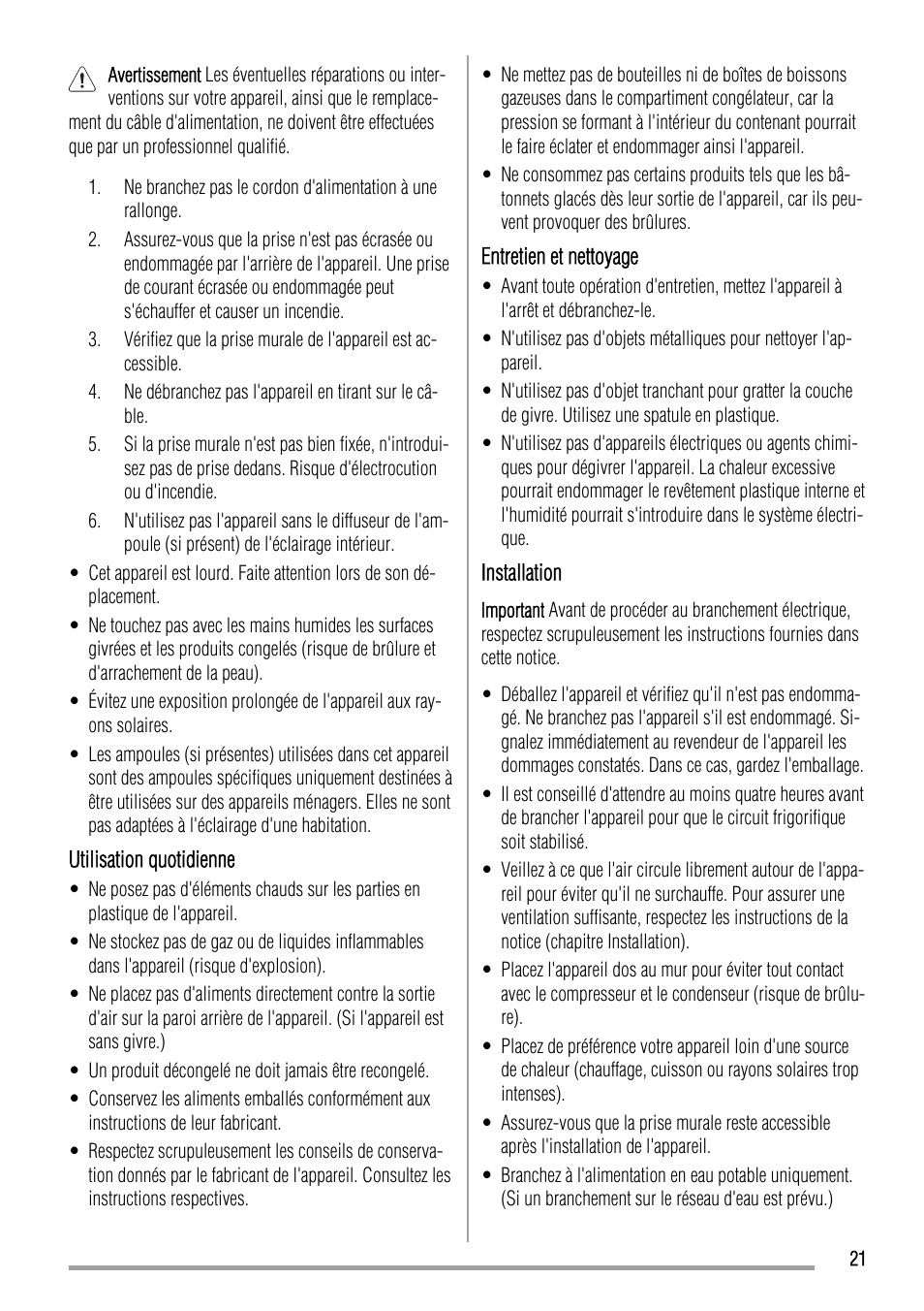 Zanussi ZFU420FW User Manual | Page 21 / 40