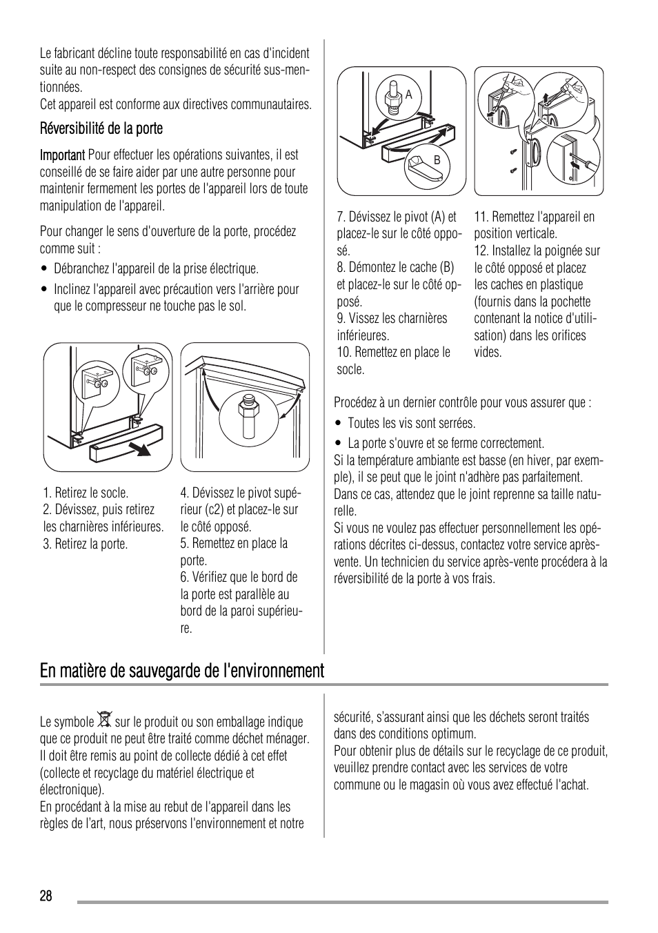 En matière de sauvegarde de l'environnement | Zanussi ZFU420FW User Manual | Page 28 / 40