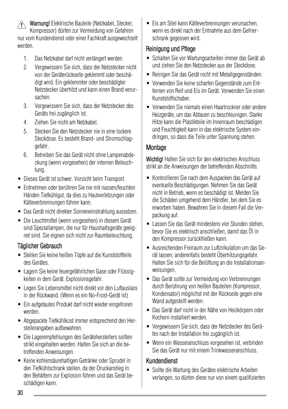 Zanussi ZFU420FW User Manual | Page 30 / 40