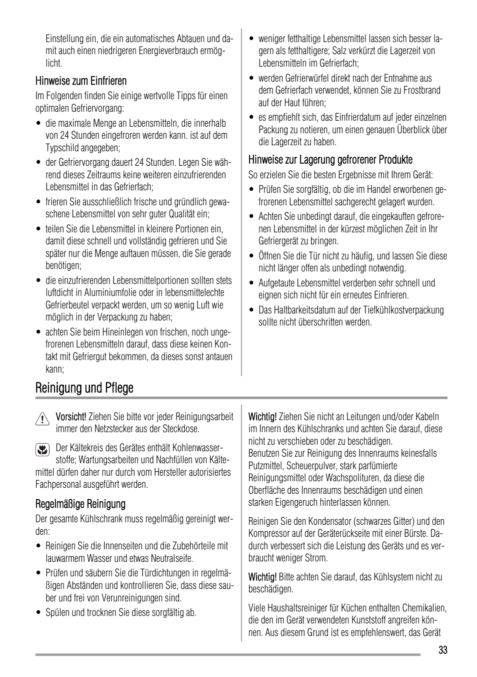 Reinigung und pflege | Zanussi ZFU420FW User Manual | Page 33 / 40