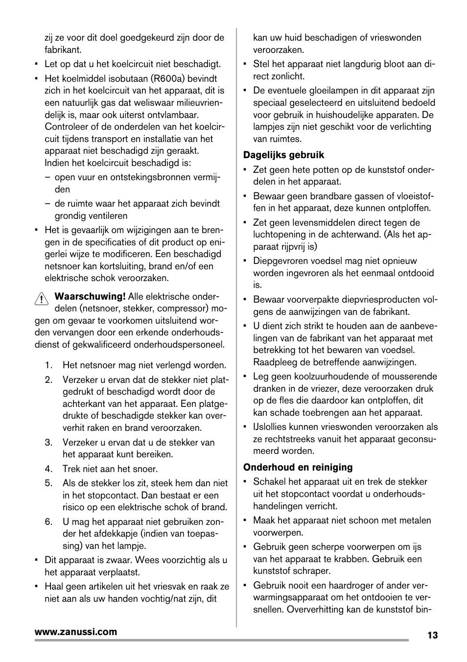 Zanussi ZFX405W User Manual | Page 13 / 56