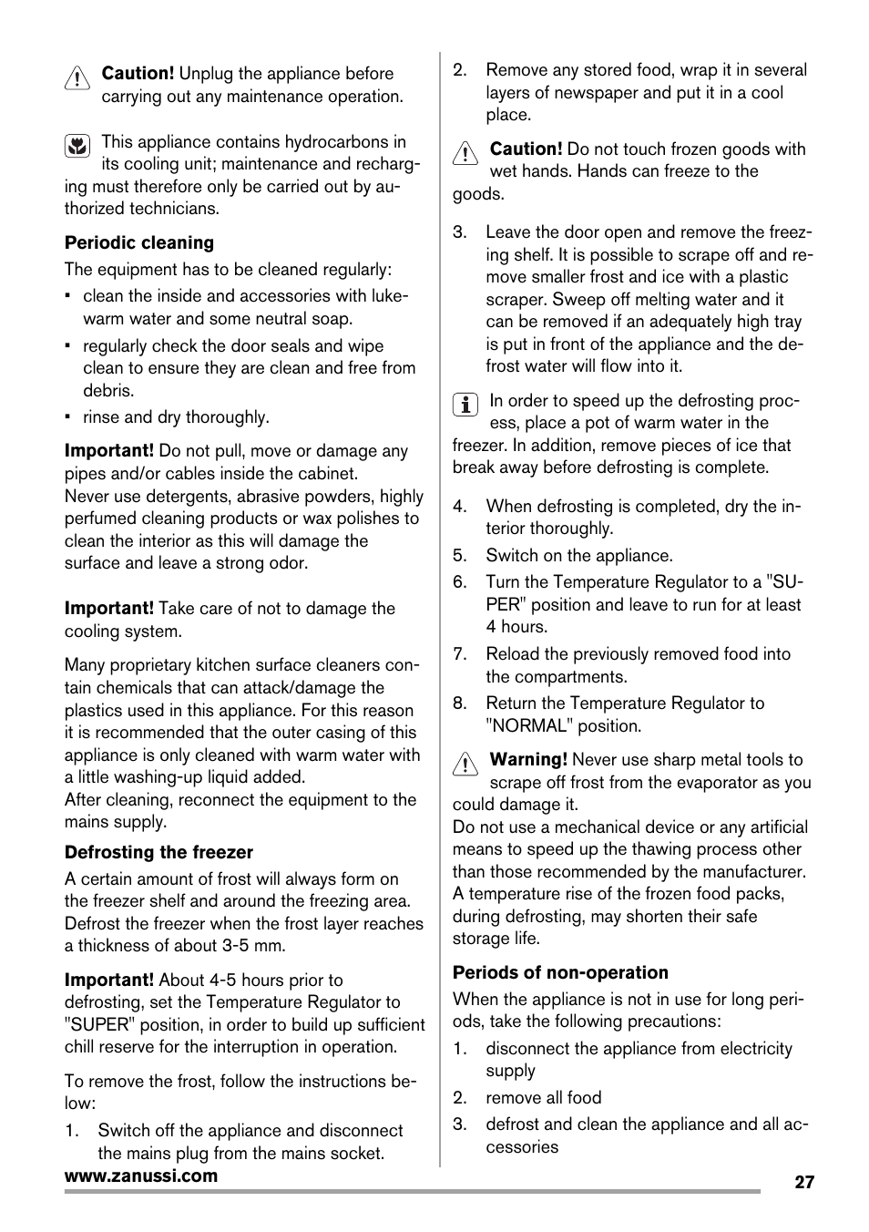 Zanussi ZFX405W User Manual | Page 27 / 56
