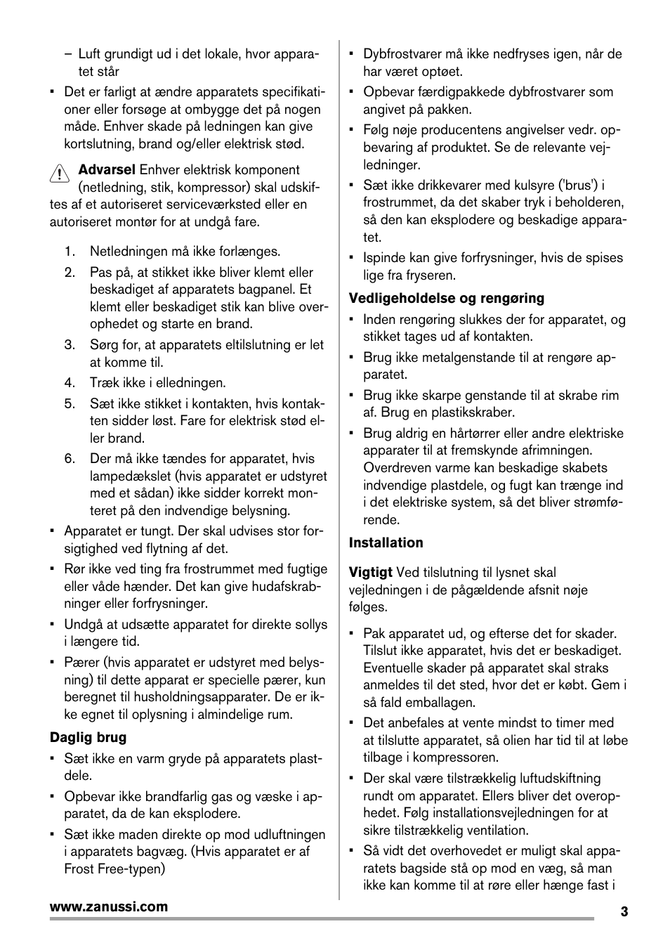 Zanussi ZFX405W User Manual | Page 3 / 56