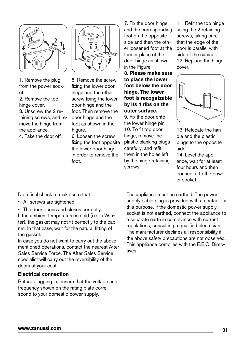 Zanussi ZFX405W User Manual | Page 31 / 56