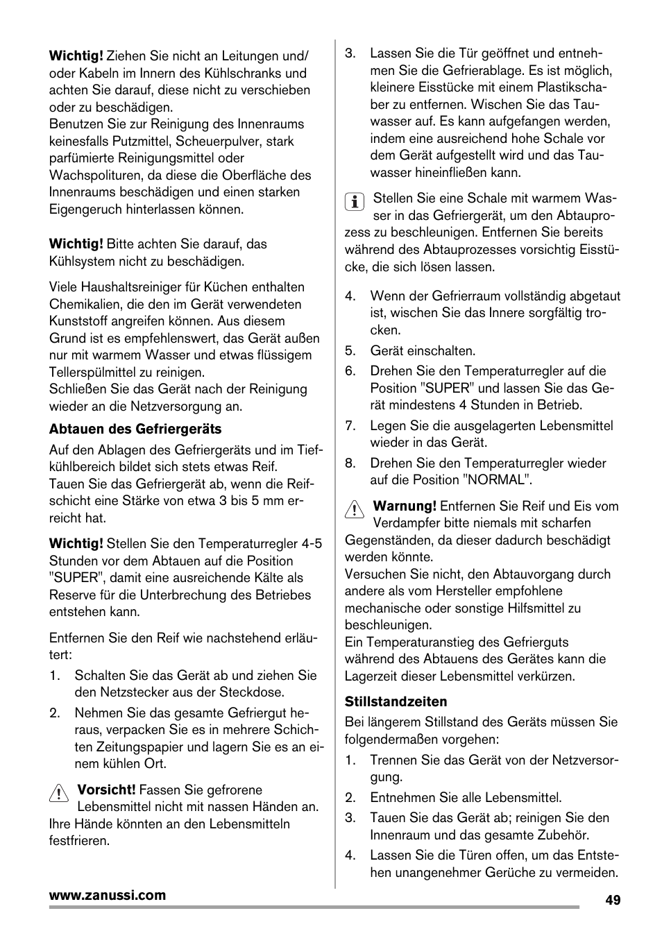 Zanussi ZFX405W User Manual | Page 49 / 56