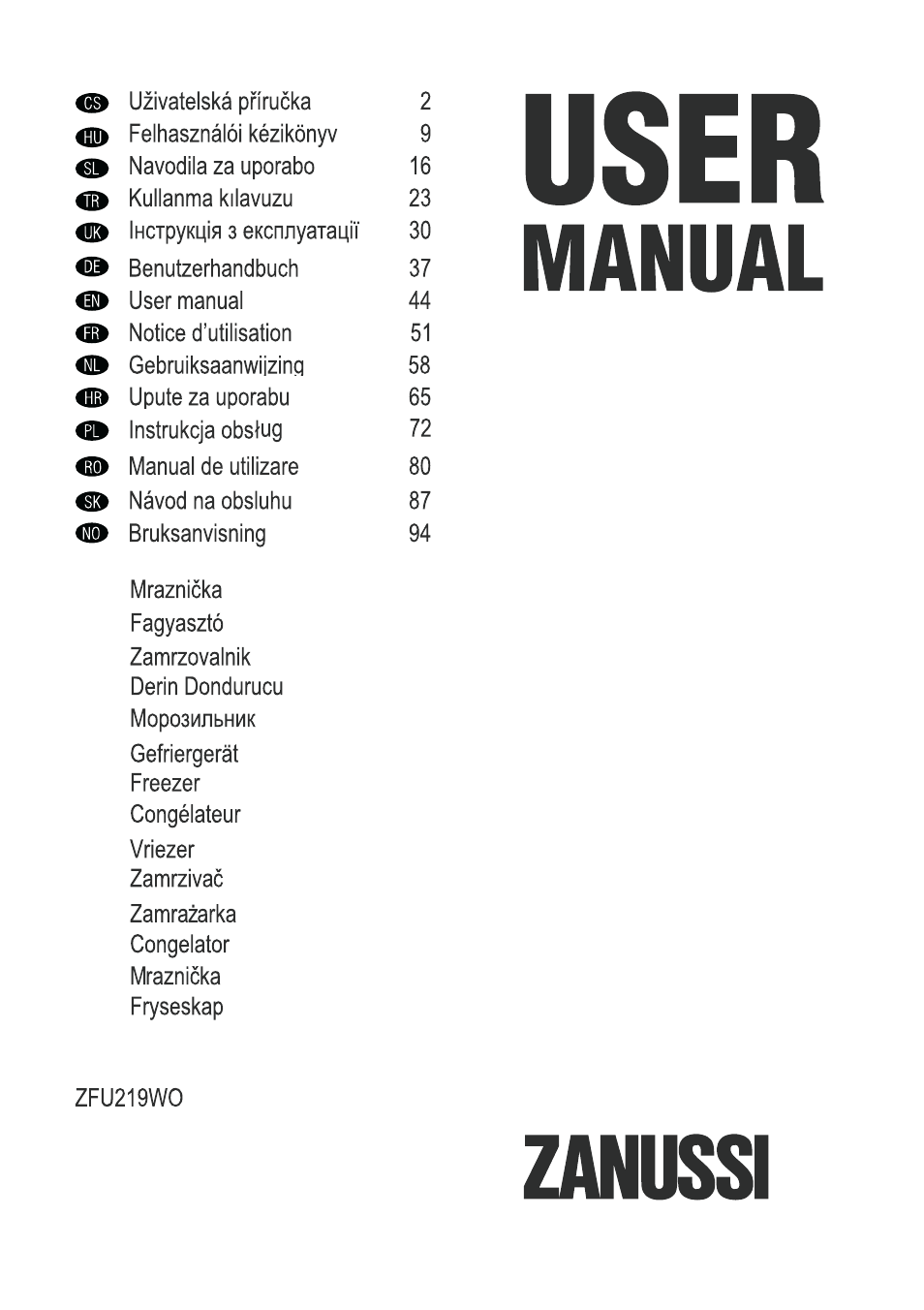 Zanussi ZFU219WO User Manual | 104 pages