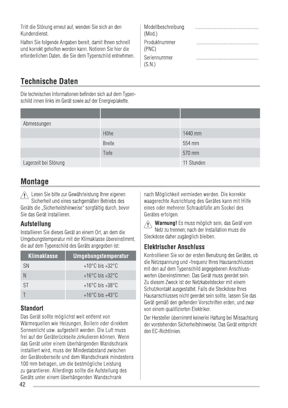 Zanussi ZFU219WO User Manual | Page 42 / 104
