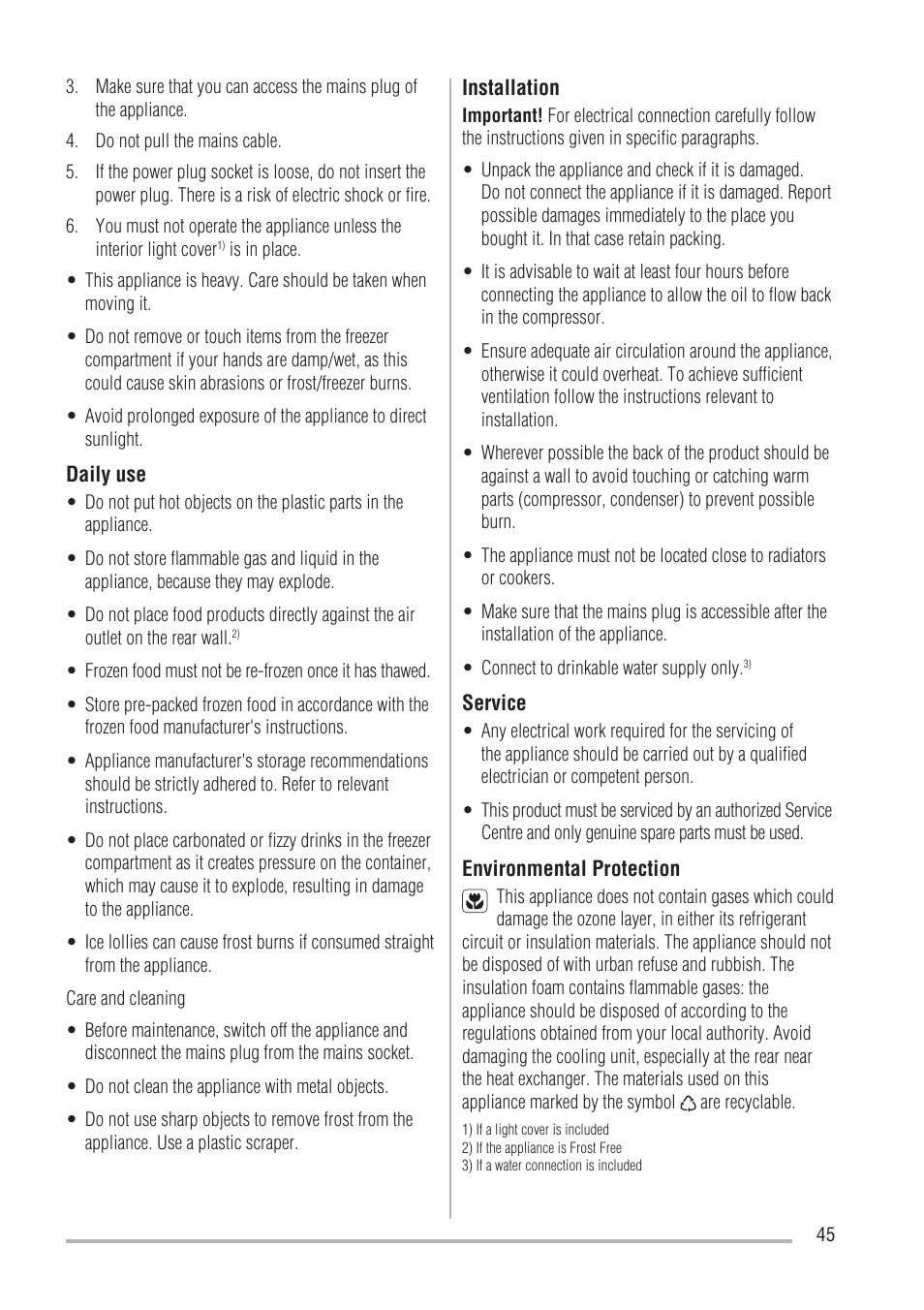 Zanussi ZFU219WO User Manual | Page 45 / 104