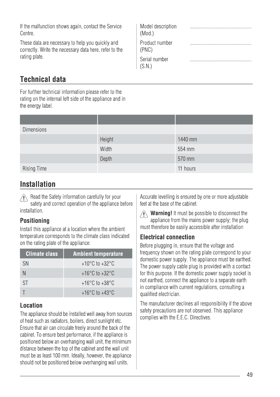 Zanussi ZFU219WO User Manual | Page 49 / 104