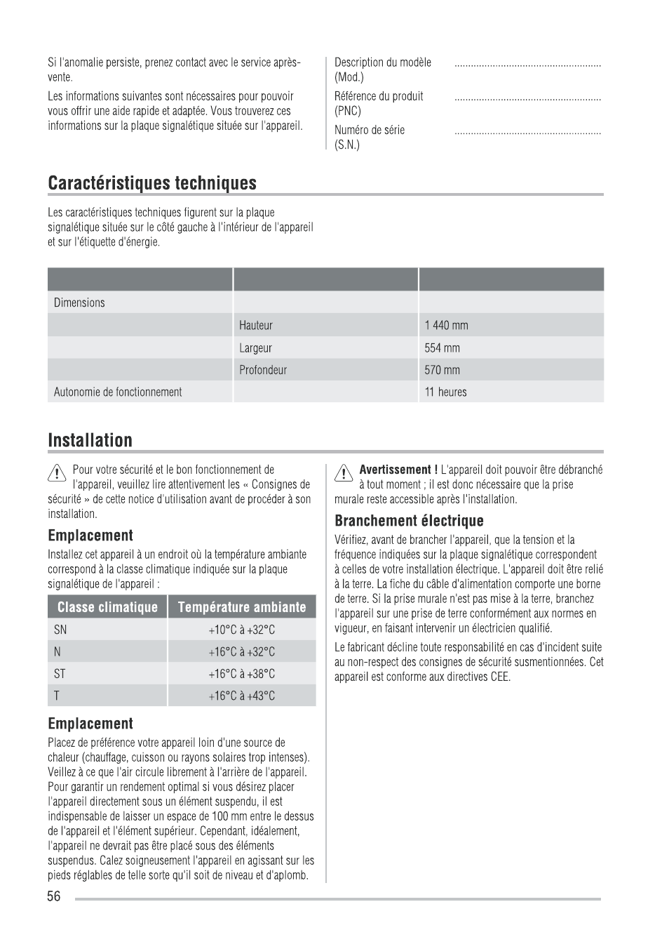 Zanussi ZFU219WO User Manual | Page 56 / 104