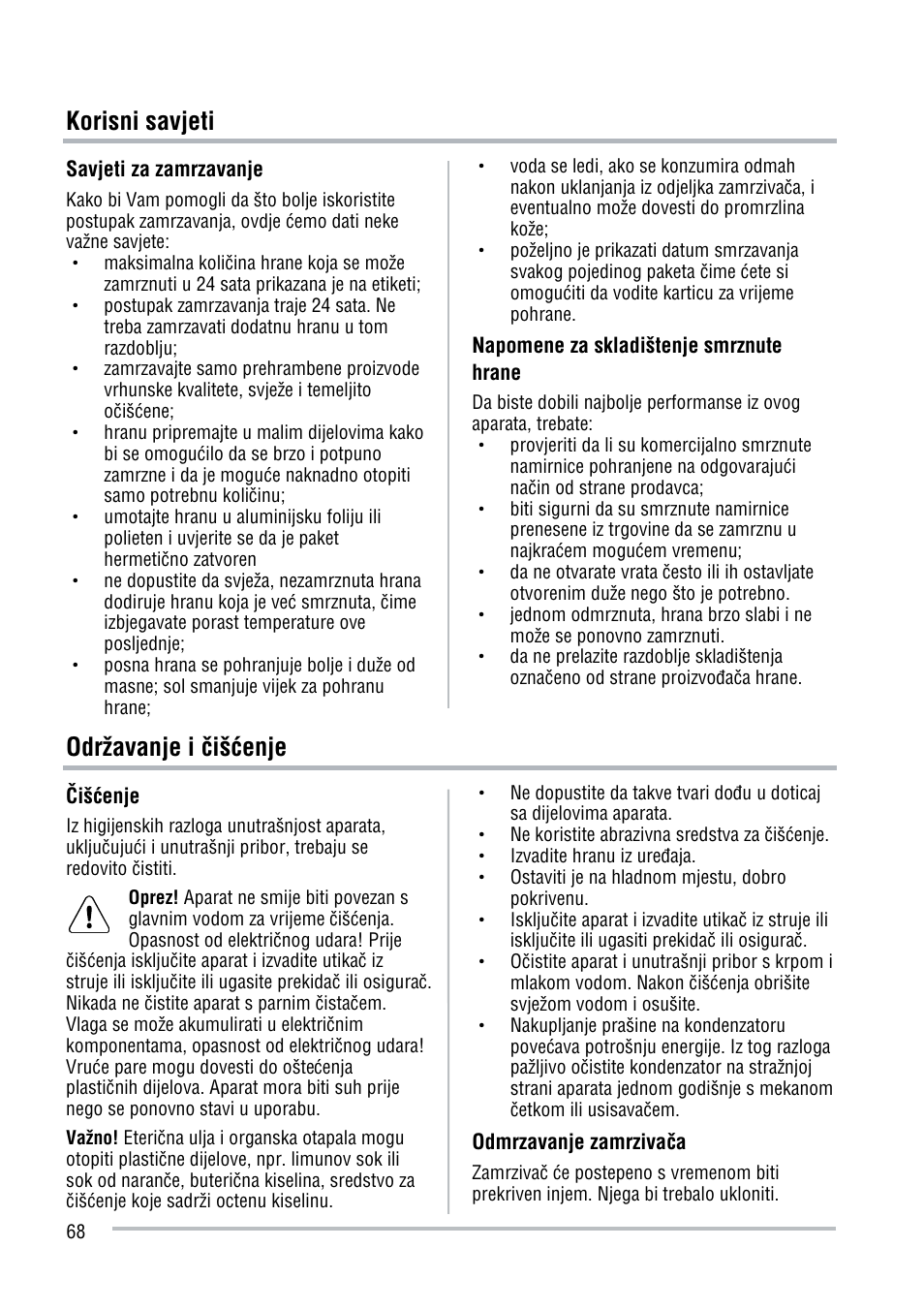 Održavanje i üišúenje, Korisni savjeti | Zanussi ZFU219WO User Manual | Page 68 / 104