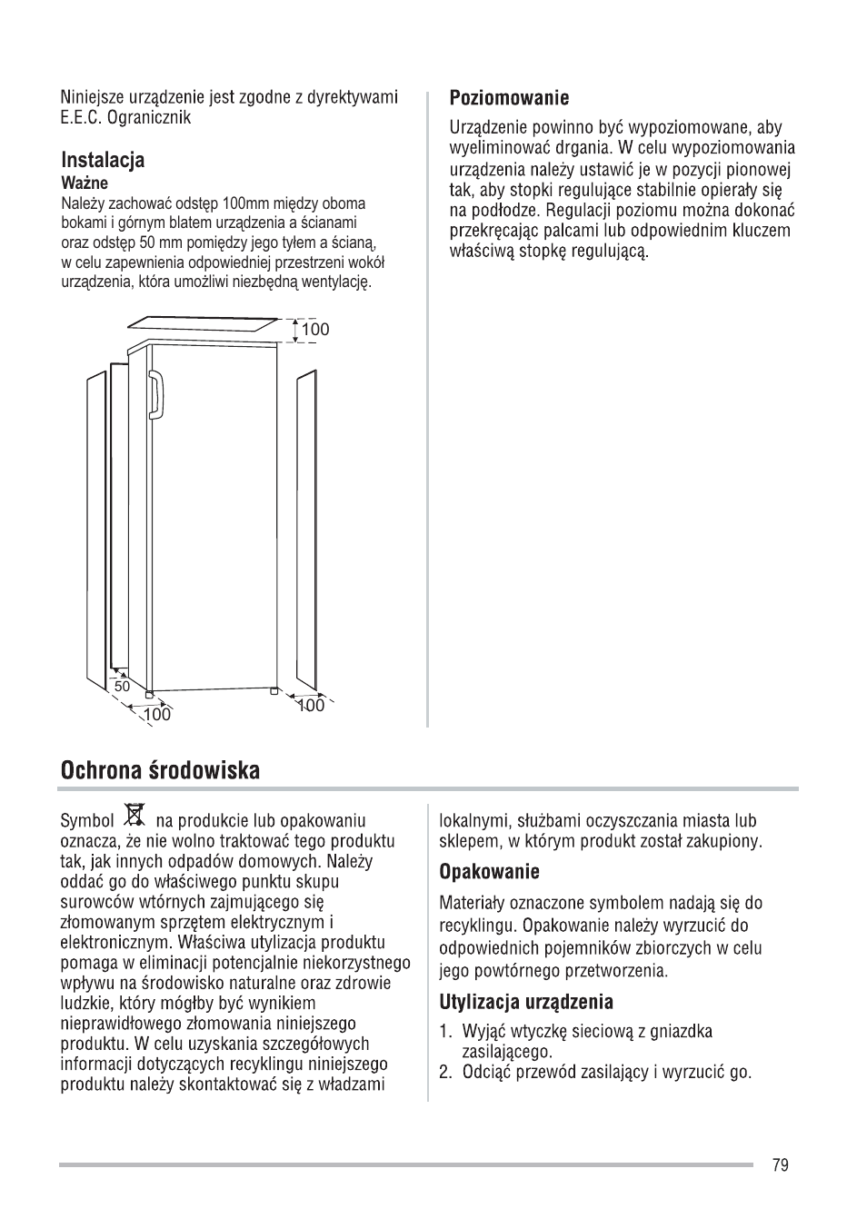 Instalacja | Zanussi ZFU219WO User Manual | Page 79 / 104