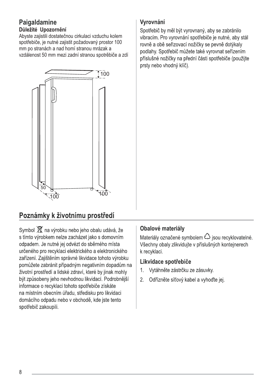 Paigaldamine | Zanussi ZFU219WO User Manual | Page 8 / 104