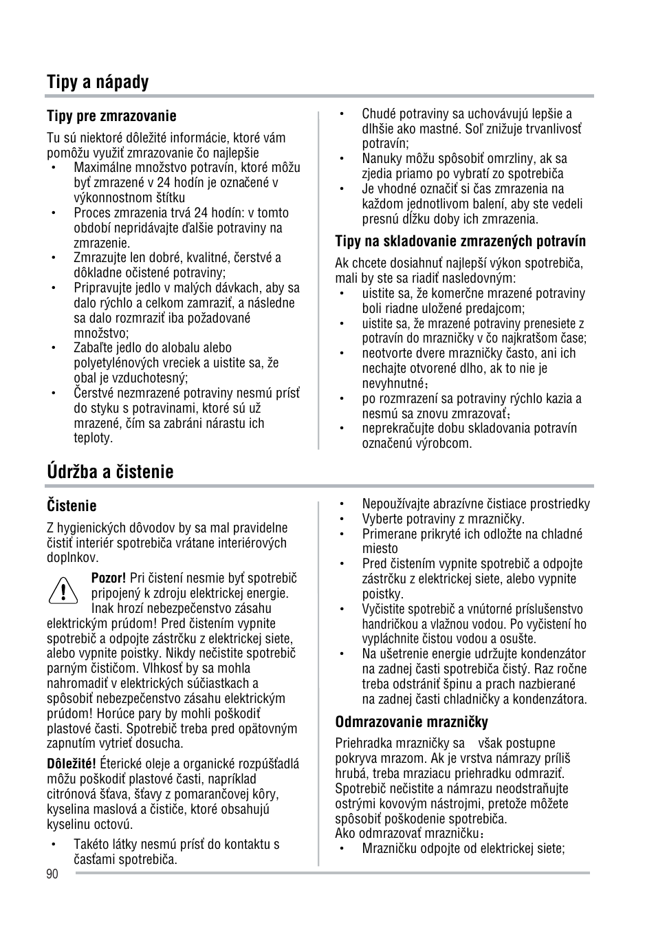 Tipy a nápady, Údržba a üistenie | Zanussi ZFU219WO User Manual | Page 90 / 104
