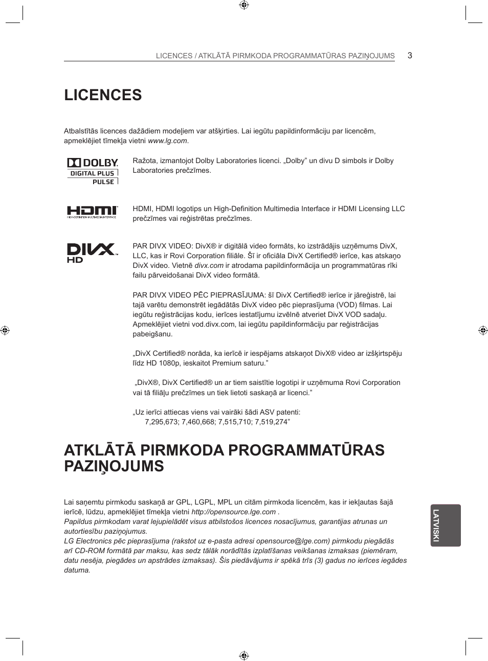 Licences, Atklātā pirmkoda programmatūras paziņojums | LG LS35 User Manual | Page 190 / 365
