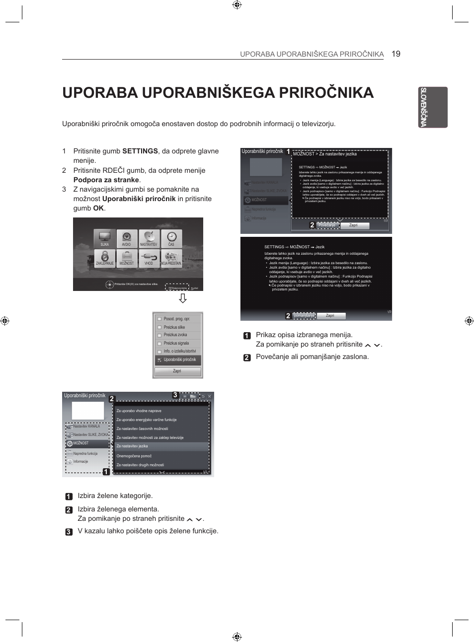 Uporaba uporabniškega priročnika, Sl ov en šč ina uporaba uporabniškega priročnika, 2 povečanje ali pomanjšanje zaslona | LG LS35 User Manual | Page 226 / 365