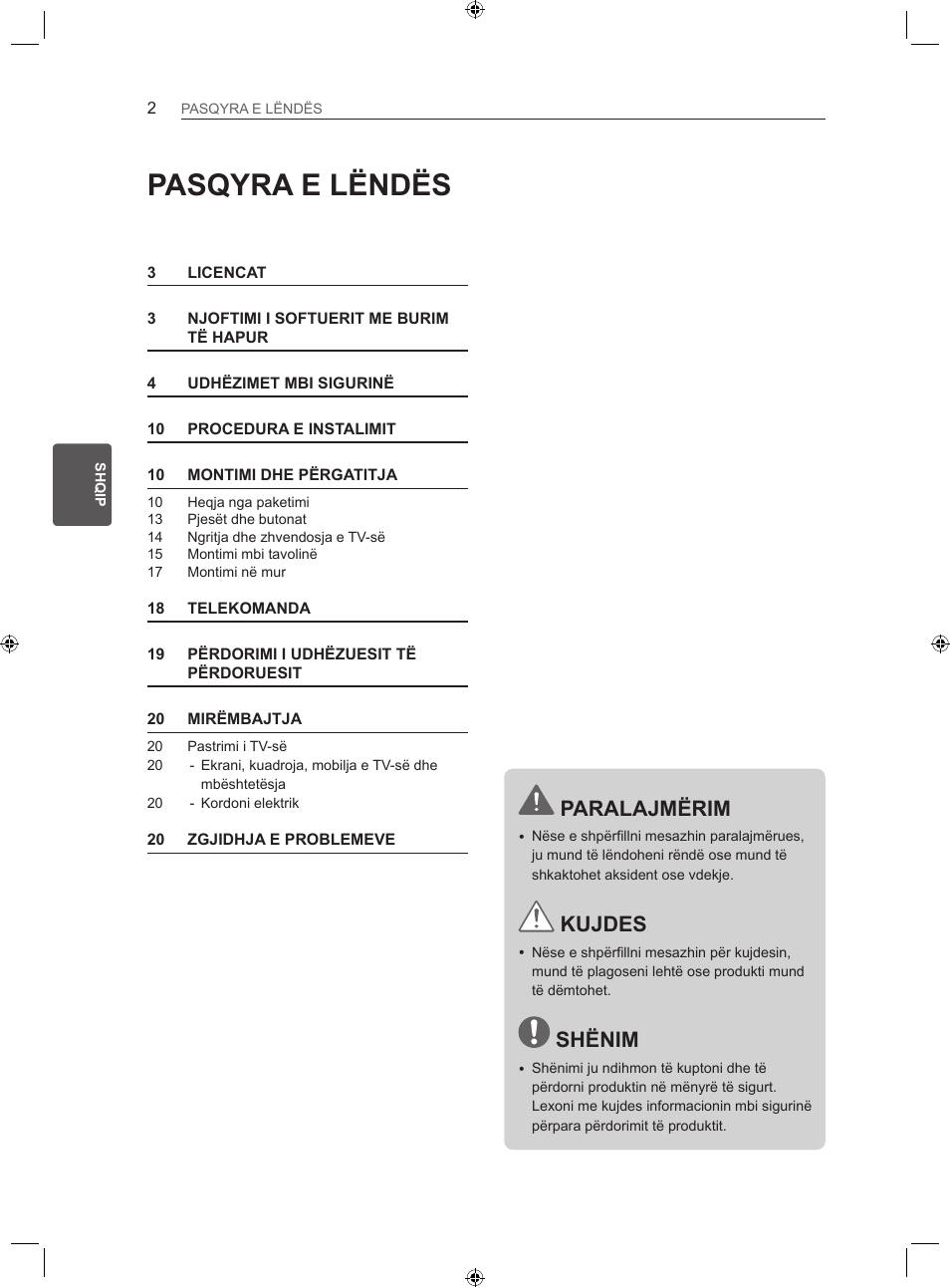 Pasqyra e lëndës, Paralajmërim, Kujdes | Shënim | LG LS35 User Manual | Page 269 / 365