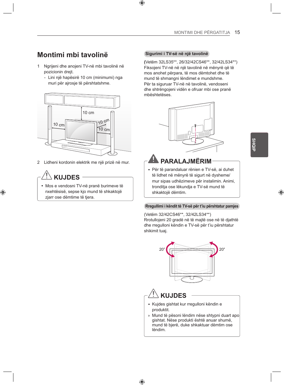 Montimi mbi tavolinë, Kujdes, Paralajmërim | LG LS35 User Manual | Page 282 / 365