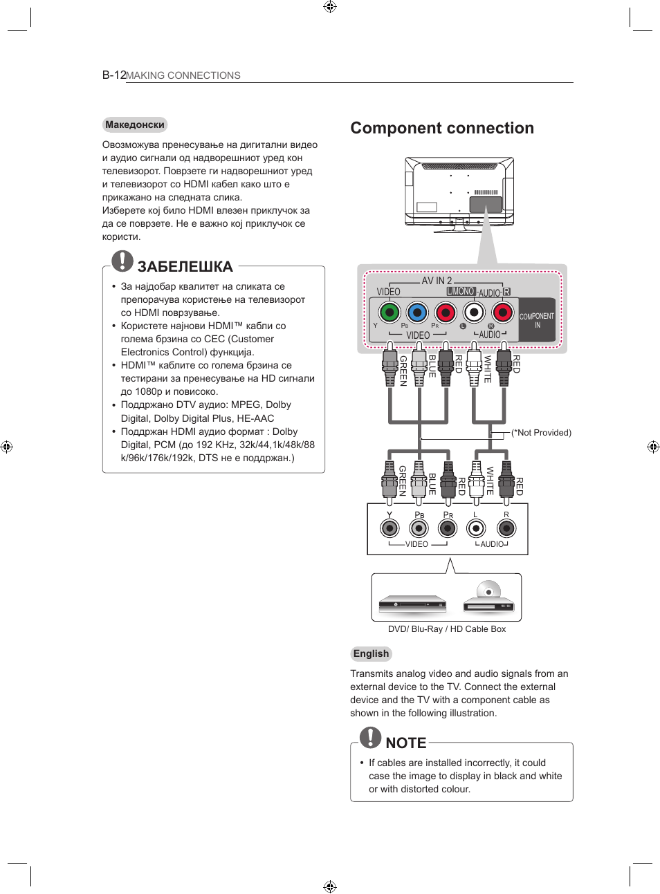 Component connection, Забелешка | LG LS35 User Manual | Page 339 / 365