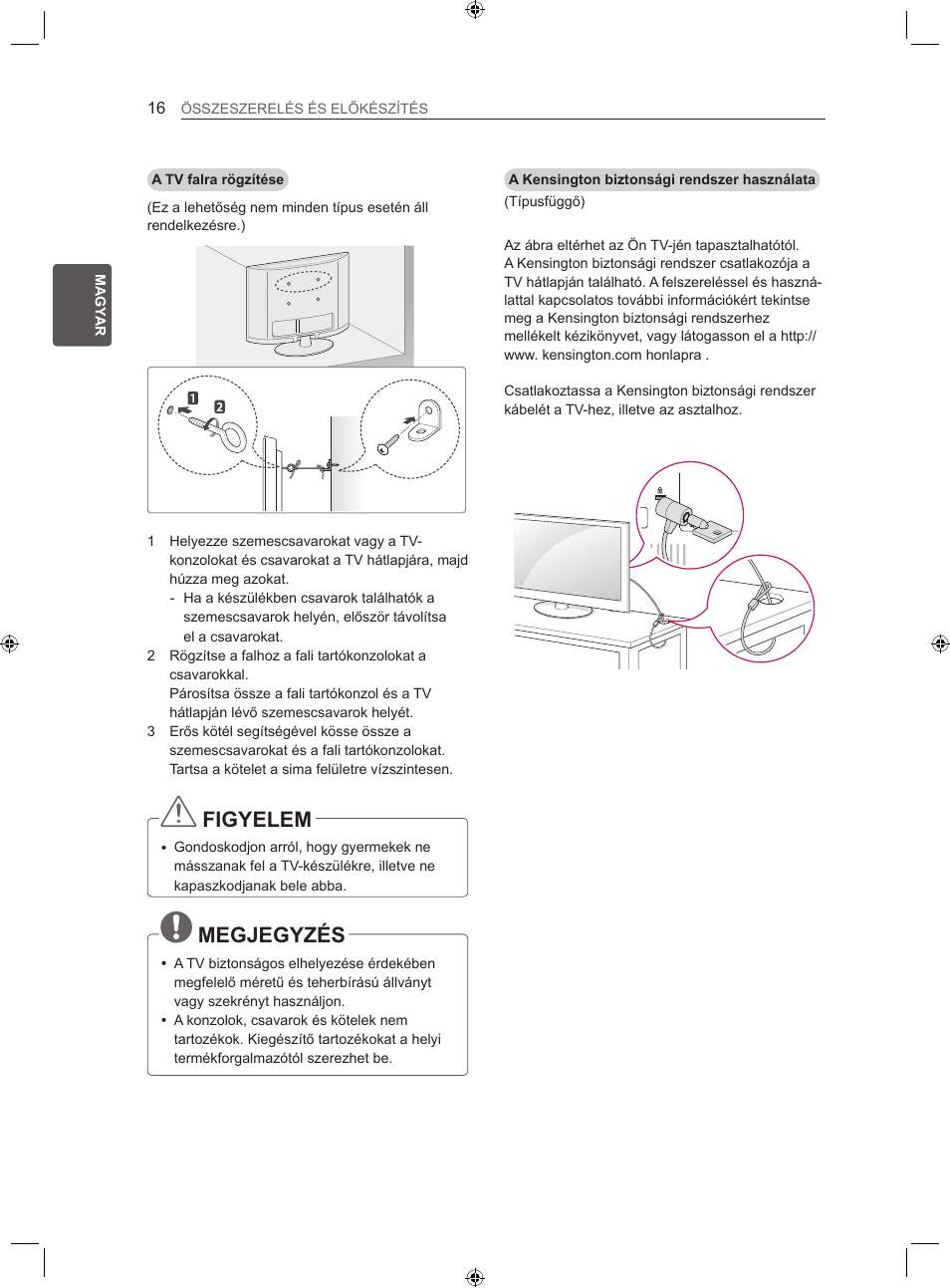 Figyelem, Megjegyzés | LG LS35 User Manual | Page 42 / 365