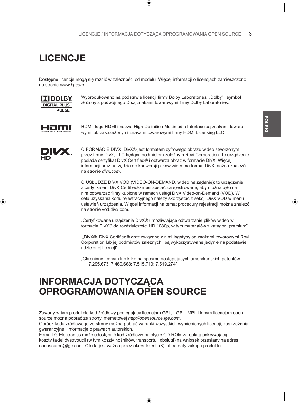 Licencje, Informacja dotycząca oprogramowania open source | LG LS35 User Manual | Page 49 / 365