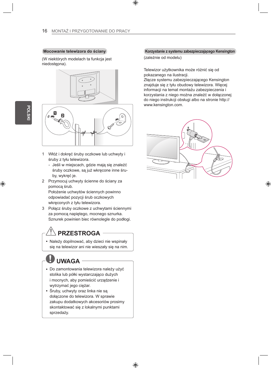 Przestroga, Uwaga | LG LS35 User Manual | Page 62 / 365