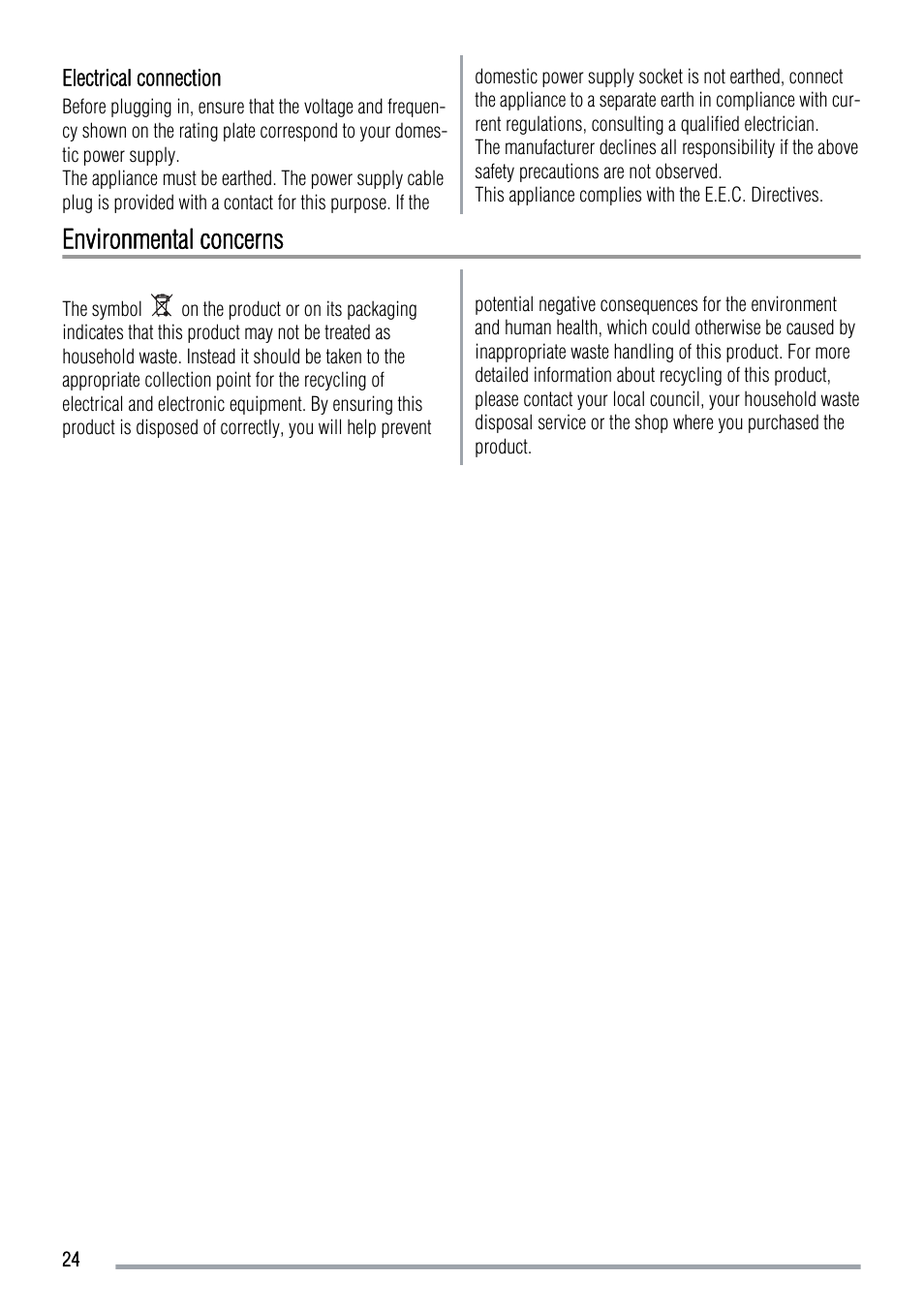 Environmental concerns | Zanussi ZRT724X User Manual | Page 24 / 52