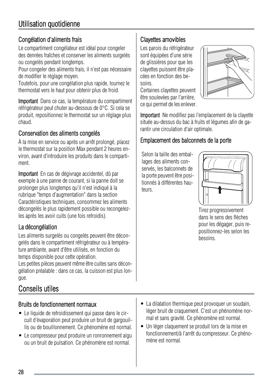 Utilisation quotidienne, Conseils utiles | Zanussi ZRT724X User Manual | Page 28 / 52