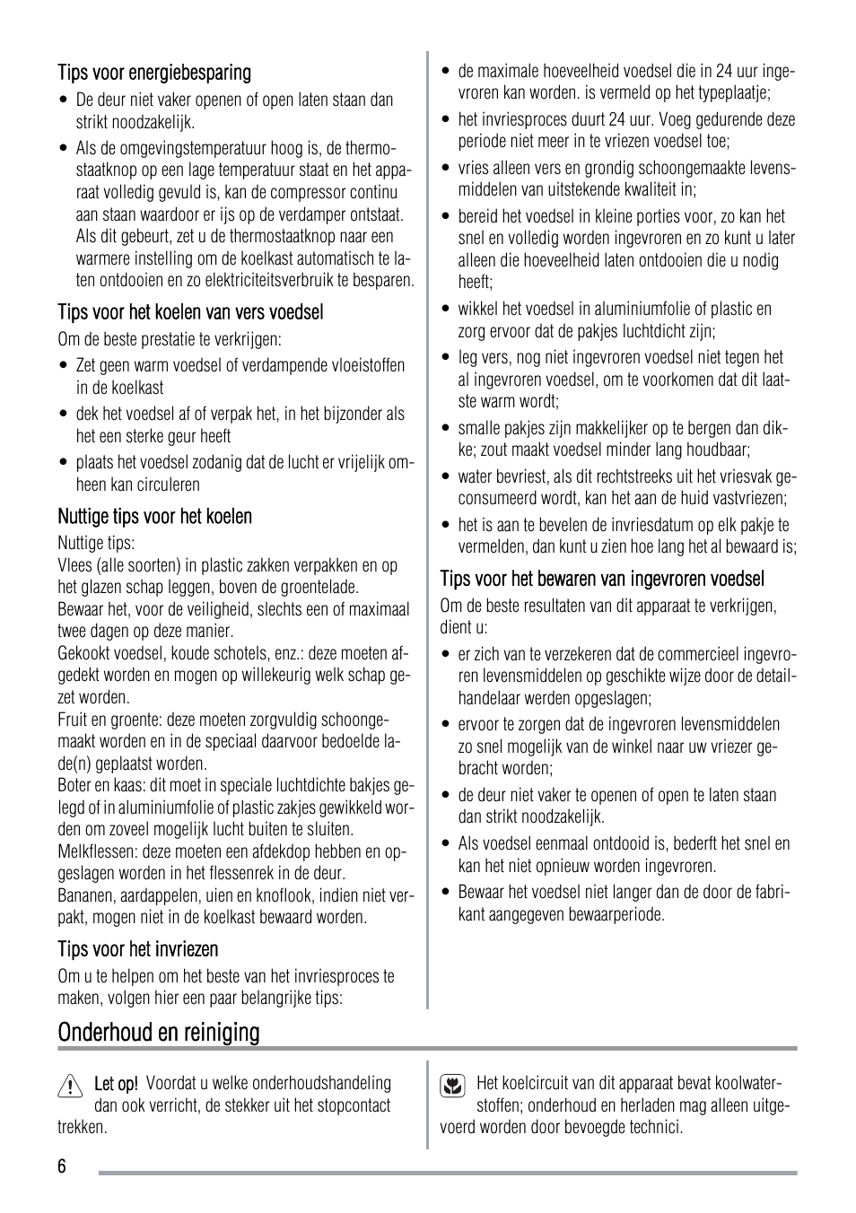 Onderhoud en reiniging | Zanussi ZRT724X User Manual | Page 6 / 52
