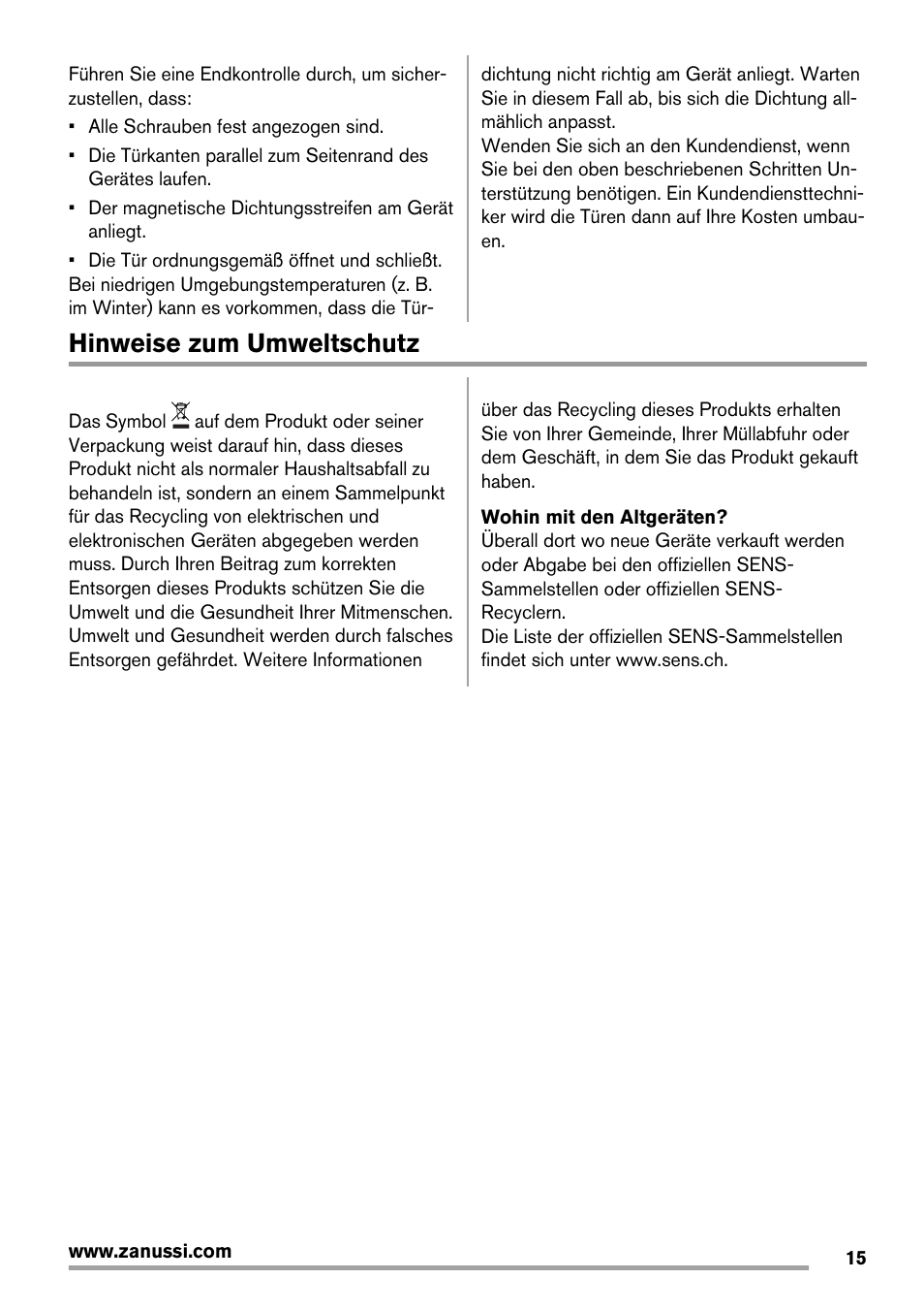 Hinweise zum umweltschutz | Zanussi ZRB934FX2 User Manual | Page 15 / 60