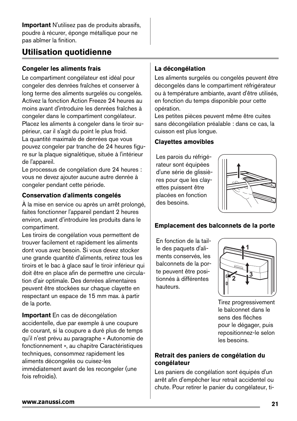 Utilisation quotidienne | Zanussi ZRB934FX2 User Manual | Page 21 / 60